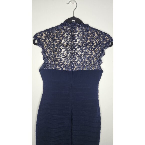 Xscape Navy Blue Knee Length Metallic Back Cocktail Party Dress Size 6 - Picture 4 of 9